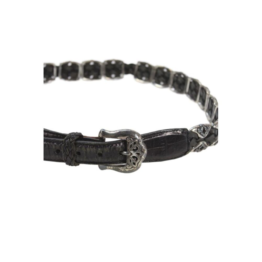 Brighton Womens Medium Width Metal Braided Leather Buckle Belt Black Medium